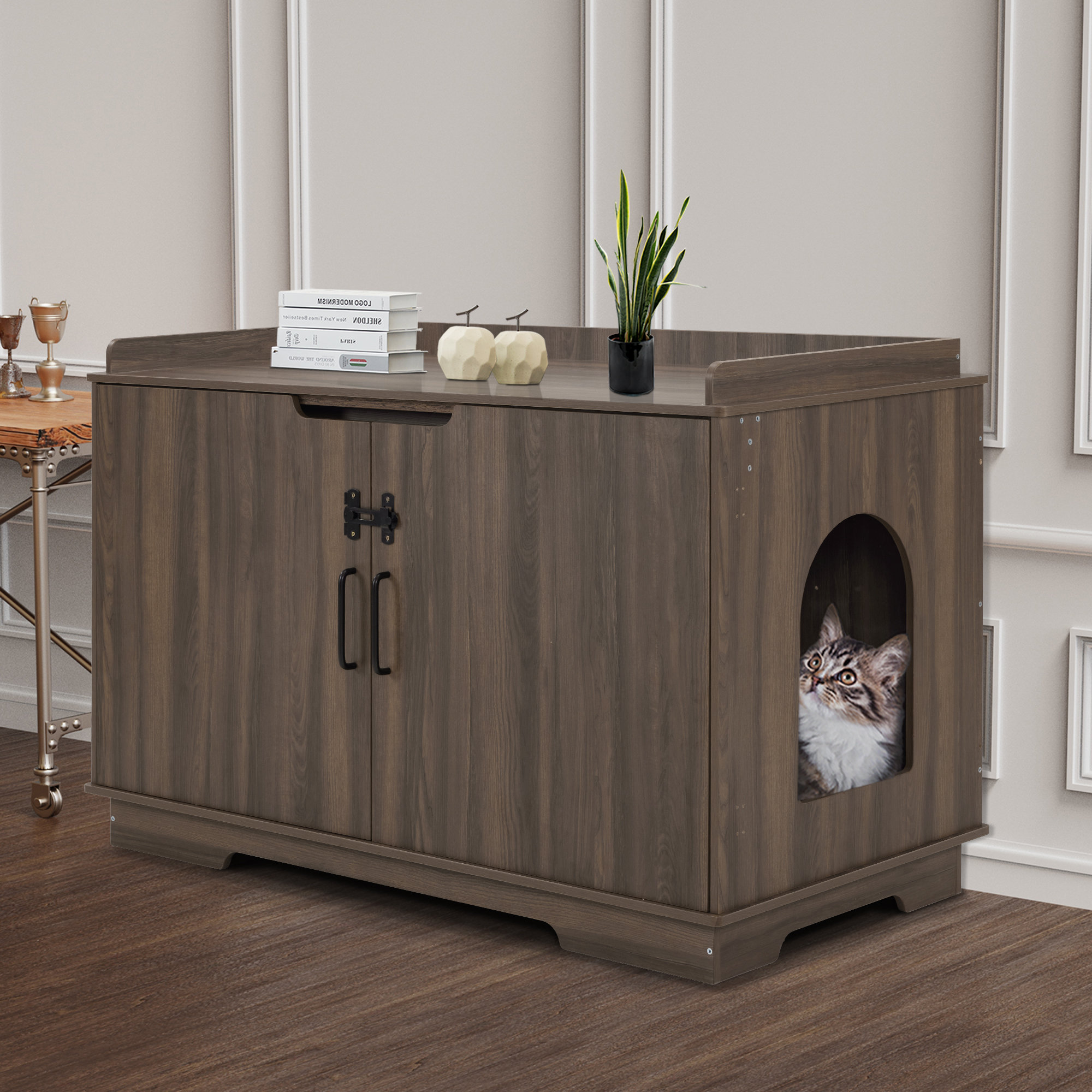 Tucker Murphy Pet Cat Litter Box Furniture Hidden with Top Opening Pet Enclosed Litter Bench Cat House Reviews Wayfair